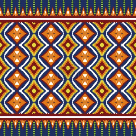 Photo for Ikat fabric pattern. Ikat seamless tribal texture. Pattern ikat striped in Aztec embroidery traditional. Ethnic pattern African style. Design for cushions, textile, wallpaper, rug, carpet, curtain. - Royalty Free Image