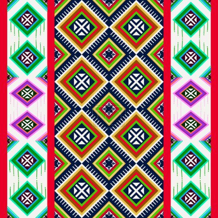 Photo for Fabric tribal textile, Ethnic seamless pattern, embroidery geometric squares diamonds, chevrons. Beads, bracelet, ribbon. Folk ornamental texture pattern seamless - Royalty Free Image
