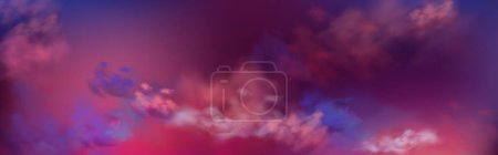 Illustration for Ominous dark purple sky with realistic cloud texture, vector illustration. Fantastic foggy twilight or sunrise cloudscape in pink, blue and lilac colors. Beautiful nature. Abstract background design - Royalty Free Image