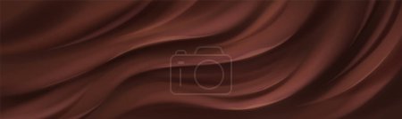 Illustration for Chocolate texture background, mousse waves and swirls abstract wavy pattern. Satin choco brown waves, dark cream, smooth soft flow ripples, horizontal backdrop, Realistic 3d vector illustration - Royalty Free Image