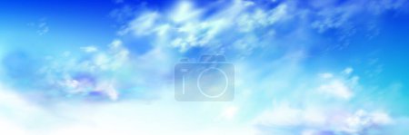 Ilustración de Cielo cielo con azul y blanco suaves nubes esponjosas fondo natural abstracto. Vista realista y tranquila del paisaje nublado, fondo panorámico de fantasía vívida, hermoso paraíso del cielo, ilustración vectorial 3d - Imagen libre de derechos