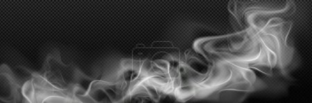 Téléchargez les illustrations : Nuage de fumée png isolé sur fond transparent. Illustration vectorielle réaliste du smog à la nicotine toxique causé par la fumée de cigarette ou de feu. De la vapeur blanche, du brouillard. Brume magique hypnotisante, évaporation - en licence libre de droit