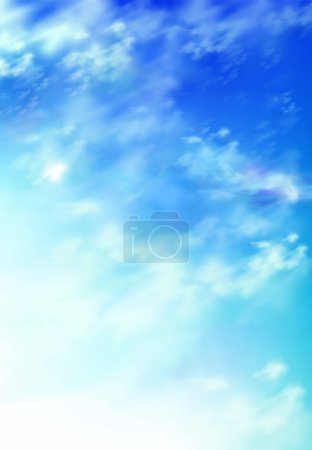 Ilustración de Cielo realista, cielo azul con suaves nubes suaves blancas fondo natural abstracto. Vista tranquila del paisaje nublado, fondo vertical de fantasía vívida, hermoso paraíso del cielo, ilustración del vector 3d - Imagen libre de derechos