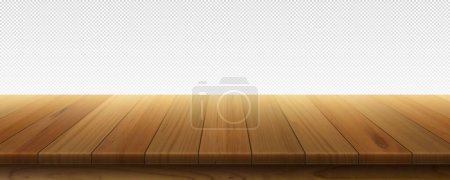 Tablero de madera, estante o superficie de mostrador aislado sobre fondo transparente. Escritorio vacío, piso de playa de tablones de madera marrón, muelle o cubierta, ilustración realista vector