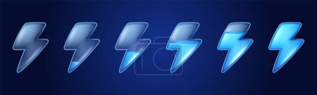 Illustration for Lightnings game fill progress score or level animation frame from empty to full. Blue flash bolts Ui or gui status icons of health, energy and resource for pc or mobile app Cartoon vector illustration - Royalty Free Image