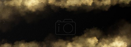 Illustration for Brown dust, sand and smoke clouds. Effect of sandstorm, wind storm in desert or explosion with texture of flying dusty powder and dirt particles, vector realistic background - Royalty Free Image