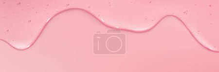 Téléchargez les illustrations : Clear liquid cosmetic gel texture. Dripping jelly cream or serum with collagen, niacinamide or salicylic acid for beauty skincare, border isolated on pink background, vector realistic illustration - en licence libre de droit