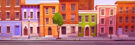 Illustration for London street with houses and buildings in georgian style. British town real property exterior. Old residential buildings in Marylebone or Mayfair in London, vector cartoon illustration - Royalty Free Image