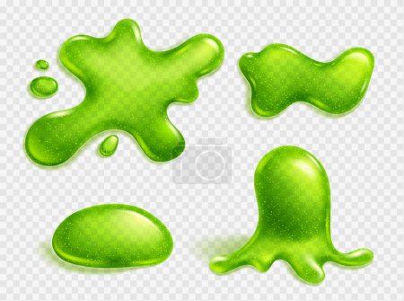 Green slime blob, jelly, liquid snot stain or glue realistic vector isolated illustration on transparent background. Blot of toxic phlegm or slimy poison splash