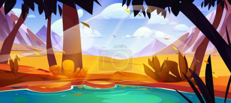 Autumn mountain with lake orange nature landscape background. Water in river near meadow and tree scene illustration. Sunny alps in fall with cloud sky to travel outdoor in peaceful mountains.