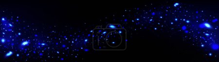 Ilustración de Luciérnagas azules brillando sobre fondo transparente oscuro. Ilustración realista vectorial de luces de neón abstractas brillantes, partículas de polvo mágicas textura, estrellas misteriosas que brillan en la galaxia espacial - Imagen libre de derechos