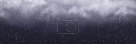 Ilustración de Tormenta efecto del tiempo lluvioso. Lluvia con gotas de agua y nubes blancas aisladas sobre fondo transparente. Textura nublada con ducha de otoño, ilustración realista vector - Imagen libre de derechos