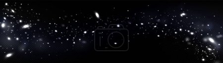 Illustration for White firefly light glow flowing. Star particle spell overlay on transparent background dark space. Isolated fluorescent starlight bokeh vector effect illustration. Mysterious magic glitter sparkle. - Royalty Free Image