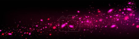 Illustration for Pink firefly light glow flow. Star particle spell overlay on transparent background with dark space. Isolated fluorescent starlight bokeh vector effect illustration. Mysterious magic glitter sparkle. - Royalty Free Image