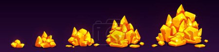 Illustration for Gold nugget stone pile small and large game vector cartoon icon. Gem rock treasure block illustration. Isolated different size amber metal heap luxury prop in digital shop. Yellow glossy boulder piece - Royalty Free Image