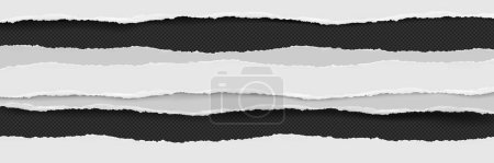 Illustration for Torn paper long strips with ripped edges. Realistiic vector illustration of blank notebook page cut and damaged pieces with teared borders. Empty broken and ripped cardboard or newspaper sheets. - Royalty Free Image