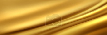Ilustración de Fondo abstracto de textura de onda de seda suave dorado. 3d patrón de tela de satén. Fondo de tela lisa líquido cortina de lujo. Diseño de banner textil ondulado y con cortinas de moda. Decoración de superficie de oro - Imagen libre de derechos