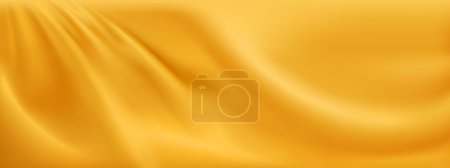 Ilustración de Fondo de tela de satén amarillo. Ilustración realista vectorial de tela de seda dorada con superficie ondulada, material textil suave de lujo con textura brillante suave, cortina con pliegues abstractos, pintura líquida - Imagen libre de derechos