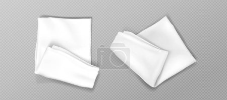 Illustration for Folded white kitchen towels set isolated on transparent background. Vector realistic illustration of fabric handkerchief, tablecloth mockup for restaurant or home design, clean linen after laundry - Royalty Free Image