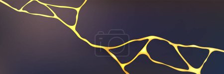 Illustration for Golden kintsugi crack pattern on gray background. Vector realistic illustration of broken stone, marble, concrete surface, abstract yellow breakage lines, mosaic design effect, japanese repair style - Royalty Free Image