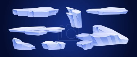 Auf dem Hintergrund vereinzelte Eisschollen. Vektor Cartoon Illustration der abstrakten Form gefrorenen Eisberg Stücke für verschneite Winterlandschaft Design, Nordpol-Spiel-Plattformen, arktische Insel-Elemente