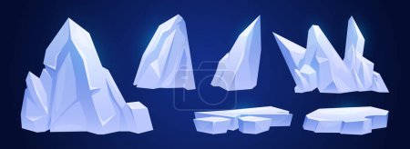 Auf dem Hintergrund vereinzelte Eisschollen. Vektor Cartoon Illustration der abstrakten Form gefrorenen Eisberg Stücke für verschneite Winterlandschaft Design, Nordpol-Spiel-Plattformen, arktische Insel-Elemente