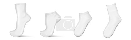 Illustration for White blank socks of different height 3d mockup. Realistic vector illustration set of low and mid toes on invisible foot and flat lying isolated. Empty simple fabric clothes footwear template. - Royalty Free Image