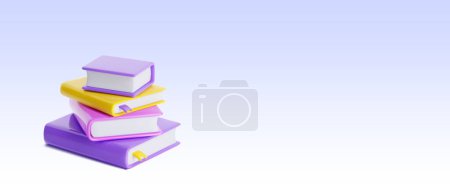 Ilustración de Cerrar pila de libros sobre fondo púrpura pastel con espacio vacío para el texto. Ilustración realista del vector 3d de la pila de la literatura para el concepto de la lectura y de la educación. Publicación del libro de texto. - Imagen libre de derechos