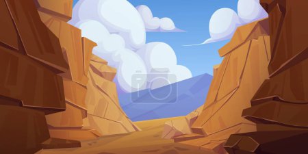 Desert landscape with canyon rock cartoon vector. Western scene with wild stone in dirty arizona national park valley. Rocky cliff and boulder formation scenery way for game design interface