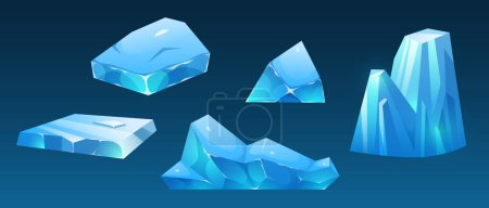 Illustration for Ice floe glacier block, vector frozen piece for winter landscape. Arctic game illustration with freeze isometric element design. Floating glacial environment frosty shape for sea cartoon graphic. - Royalty Free Image