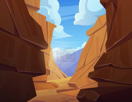 Desert landscape with canyon rock cartoon vector. Western scene with wild grand stone in dirty arizona national park valley. Rocky cliff and boulder formation scenery way for game design interface