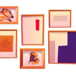 Art photo frame wall cartoon design for gallery. Painting with abstract blob shape for poster to hang set. Minimal contemporary artwork collage for living room decoration. Geometry museum exhibition
