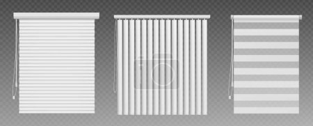 Venetian window blind. Isolated jalousie vector. Shade curtain for home and office. 3d realistic closed vertical louver design illustration. Various sunshade control with standard panel and strings