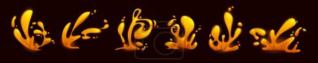 Magma and lava fire effect. 2d liquid volcano splash. Magic fx flame burst design set. Hell energy explosion motion isolated icon. Boiling volcanic flow. Red and orange eruption wave falling ui