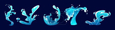 Ocean water wave splash. Sea surf cartoon vector icon. Liquid drop stream summer game graphic. Isolated fluid high falling tsunami swirl vfx design. Storm motion clipart for environment illustration