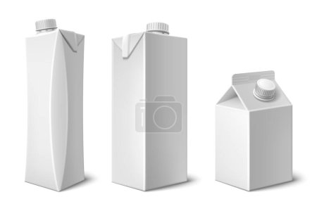Ilustración de Caja de leche o jugo con tapa. Conjunto realista de maqueta vectorial 3d de paquete de cartón blanco en blanco con tapa para bebidas. Contenedor de cartón vacío para producto líquido. Plantilla de paquete de tetra de supermercado. - Imagen libre de derechos