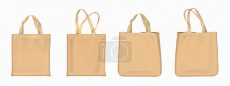 Eco cloth tote bag vector. Fabric shopper mockup. Reusable cotton totebag with handle template. Blank shopping 3d isolated realistic concept mock up on transparent background use for beach or grocery