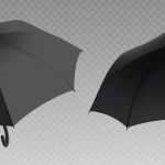 Black umbrella mockup. Realistic isolated open parasol view template for branding. Mock up design for rain weather protection object. Outdoor accessory advertising or presentation for autumn season