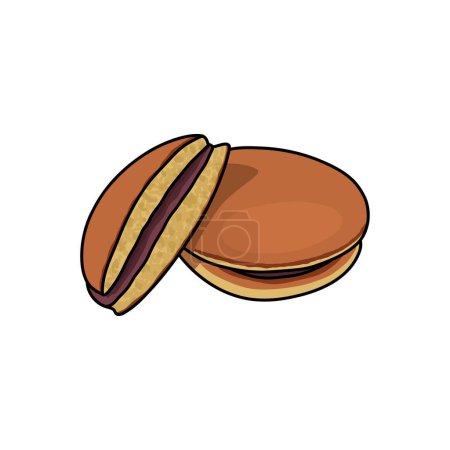 Téléchargez les illustrations : Dorayaki pancake japonais icône doodle, illustration vectorielle - en licence libre de droit