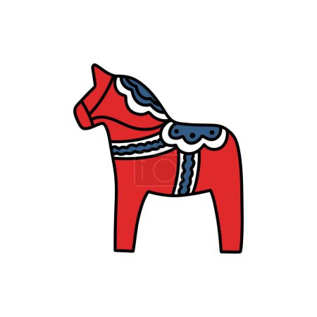 Téléchargez les illustrations : Dala horse doodle icon, vector illustration - en licence libre de droit