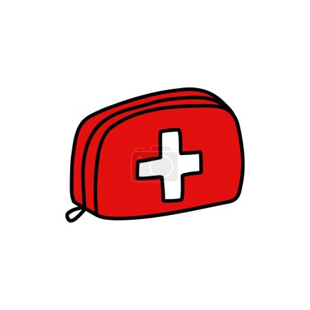 first aid kit doodle icon, vector illustration
