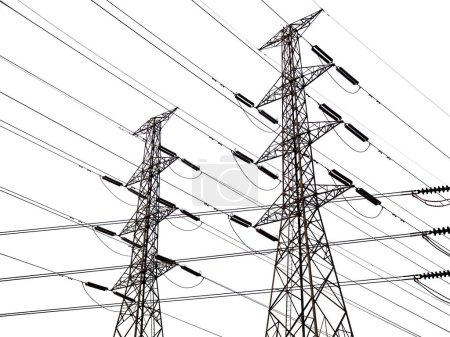 Photo for High voltage pole Power Energy Electrician Tower Station Hight Transmission Isolated Clipping Path on White Background,Tectnology Construction Line Communication Plant Electric Network Infrastructure. - Royalty Free Image