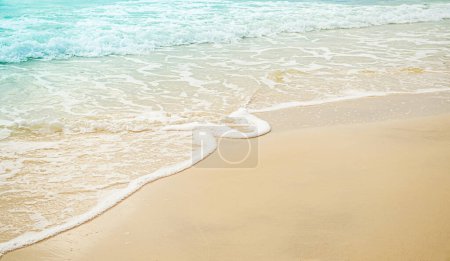 Photo for Sea Background Shore Blue Water Season Summer Tropical Ocean Beautiful Wave Seascape Vacation Smooth Wallpaper Island Outdoor Tropical Coast Sandy Nature Landscape Space for Travel Relax. - Royalty Free Image