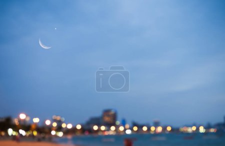 Himmel Ramadan Mondstern Islam Sonnenuntergang Bokeh Hintergrund Dunkle Wolken Abend Galaxielandschaft, Symbole arabischer muslimischer Gruß Mubarak Dekoration Fotografie Nacht Eid Arabisch Kareem Gruß Holy Dau Allah