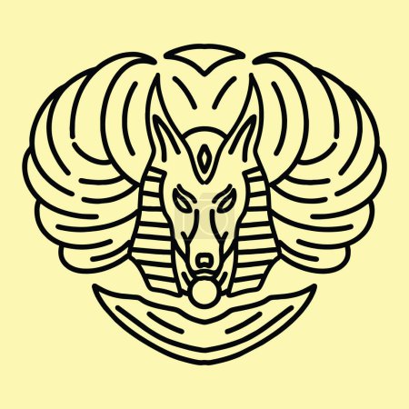 Téléchargez les illustrations : Anubis Mythologie illustration Monoline Vector Logo, animal archéologie vintage badge, emblème créatif Design For Business - en licence libre de droit