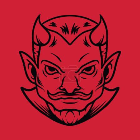 Illustration for Evil Halloween illustration Monoline Vector Logo, head devil vintage badge, creative emblem Design For Tshirt - Royalty Free Image