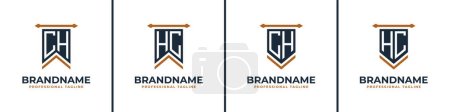 Letter CH and HC Pennant Flag Logo Set, Represent Victory. Suitable for any business with CH or HC initials.