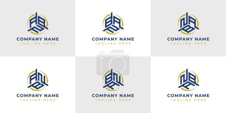 Illustration for Letter ABN, ANB, BAN, BNA, NAB, NBA Hexagonal Technology Logo Set. Suitable for any business. - Royalty Free Image