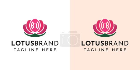 Ilustración de Letra BU y UB Lotus Logo Set, adecuado para cualquier negocio relacionado con flores de loto con iniciales BU o UB. - Imagen libre de derechos