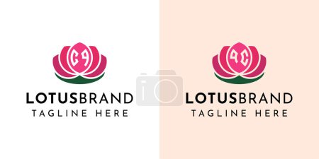 Ilustración de Letra CQ y QC Lotus Logo Set, adecuado para cualquier negocio relacionado con flores de loto con iniciales CQ o QC. - Imagen libre de derechos